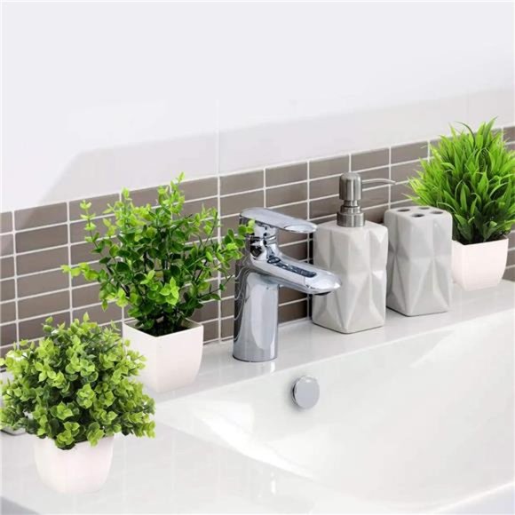 3Pack Mini Fake Plants in Pots Artificial Plastic Eucalyptus Plant Faux Plants - Picture 5 of 6